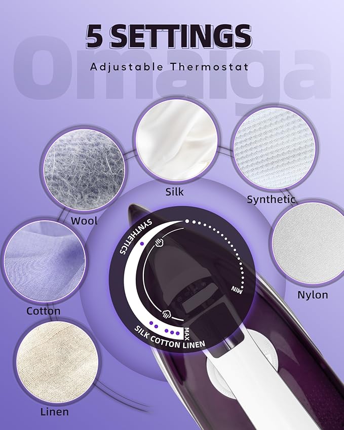 Steam Iron for Clothes - 1750W Iron with Upgrade Double-Layer Ceramic Soleplate, Burst of Steam, 3-Way Auto-Off, Self-Cleaning, Anti-Calc, 13.5oz Water Tank Ironing Clothes for Home, Purple