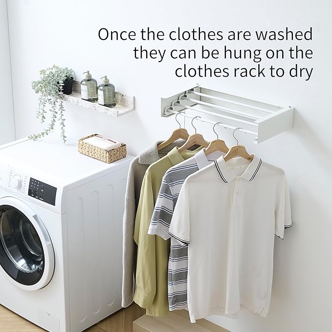 Clothes Drying Rack, Laundry Hanger Dryer Rack, Wall Mounted Drying Rack for Laundry, Foldable Drying Rack Indoor Outdoor, 19.7" Wide, 4 Aluminum Rods, 40 lb Capacity (White 19.7")