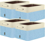 BALEINE 4 Pack Fabric Storage Bins for Shelves, Linen Storage Baskets for Organizing, Decorative Closet Bins for Clothes, Home (Skyblue, 15''x11''x9.5'')