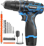 Cordless Drill Set, 12V Power Drill with 2.0Ah Battery and 2-Speed, 30Nm Torque, 25+1 Clutch Settings, 3/8" Keyless Chuck, Blue Electric Drills for Home DIY, Wood, Metal, Plastic Drilling