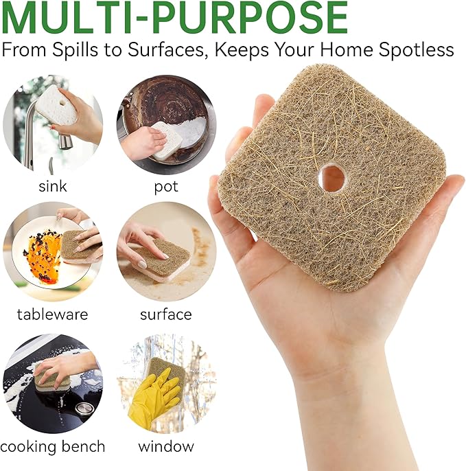 16 Pack Biodegradable Natural Kitchen Sponges, Compostable Cellulose & Coconut Square Scrubber, Dual Sided Dish Sponge for Washing Dishes, Eco Friendly