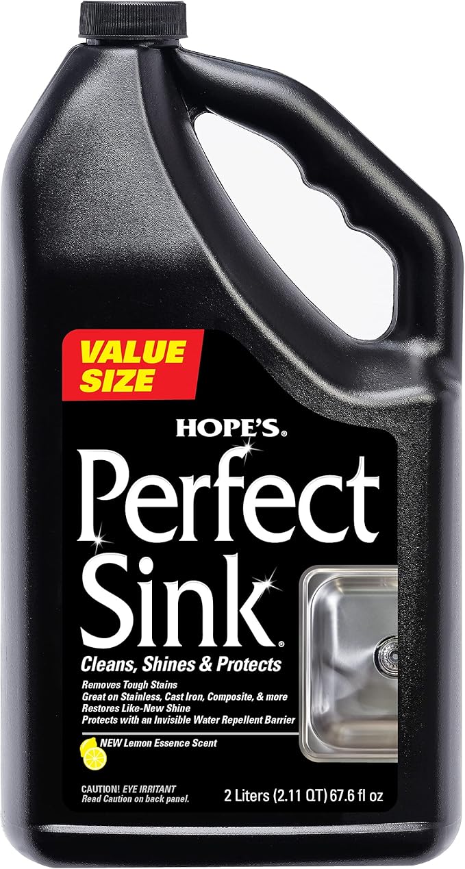 HOPE'S Perfect Sink Cleaner and Polish, Restorative, Water-Repellant, Removes Stains, Ideal for Brushed Stainless Steel, Cast Iron, Porcelain, Corian, Composite, Acrylic, Value Size