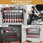 Power Tool Organizer Wall Mount, 4 Layer Heavy Duty Garage organizer Loads 280lbs, Tool Organizers with 8 Drill Hanger, Battery Tools Holder Garage Storage Organization for Workbench, Pegboard, Shed
