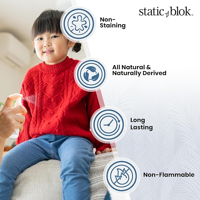 Anti-Static Spray for Clothes - Instantly Eliminate Static Cling, Flyaways, and Shocks from Clothes, Fabrics, Linens, Blankets & Rugs- All-Natural Formula - Lasts All Day- 2oz Travel Size