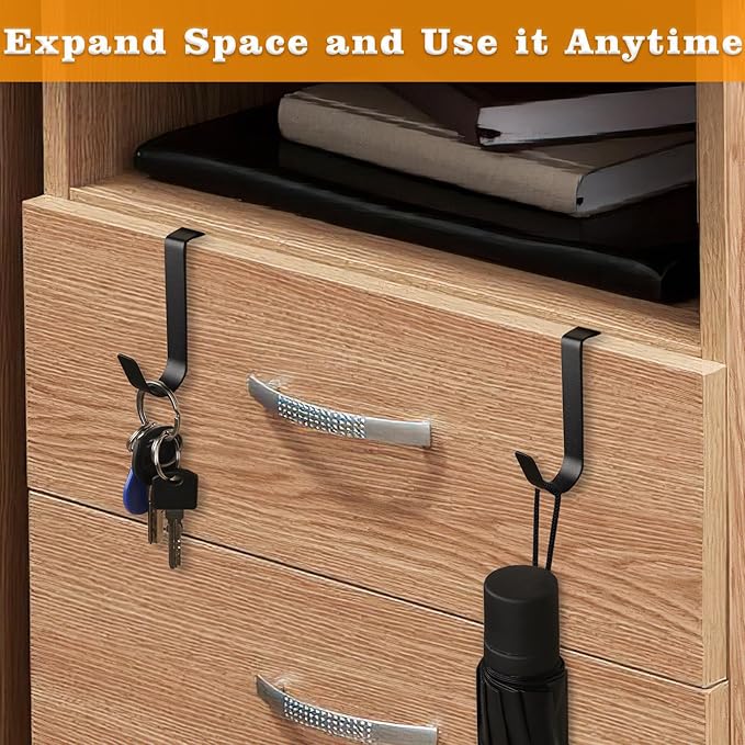 15 Pack Over The Cabinet Door Hooks, Cabinet Drawer Organizer, Metal Cabinet Hooks for Hanging Stocking Clothes Towels (Black)