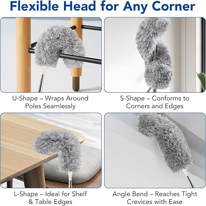 Azun Dusters for Cleaning, Ceiling Fan Cleaner Duster with Extension Pole 30"– 96", Reusable Microfiber Duster for High Ceilings, Walls, Blinds, Cobwebs, Furniture, Indoor & Outdoor Use
