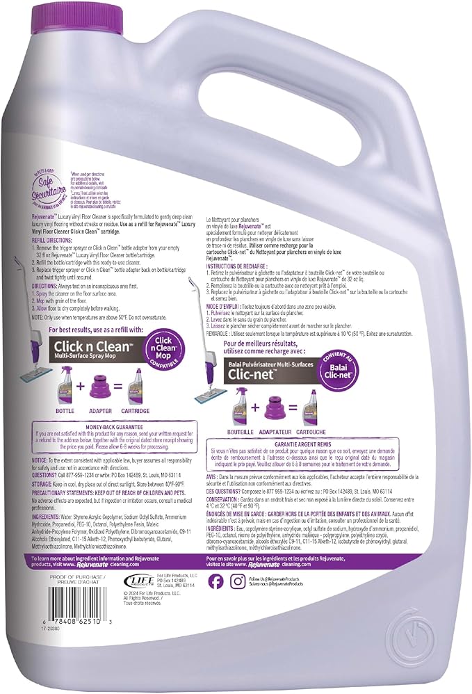 Rejuvenate Luxury Vinyl Floor Cleaner Refill, 1 Gallon, Gently Cleans and Revitalizes Luxury Vinyl Floors