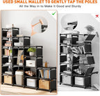 REIBII Book Shelf, 16 Cube Storage Organizers, Tall DIY Book Case for Bedroom, Office, Living Room, Closet, 12" D x 47.24" W x 70.86" H, Black