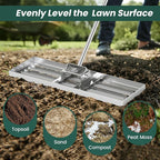 Goplus Lawn Leveling Rake, 30" x 10" Heavy Duty Level Lawn Tool w/ Ergonomic Handle for Soil, Effort-Saving Landscape Rake for Garden, Backyard, Golf Course, Farm, Pasture, Silver