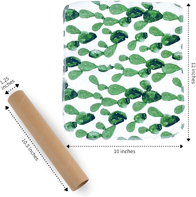 The Useless Brand Reusable Paper Towels Roll | 12 Eco Friendly Washable Cotton Flannel Towels w/Cardboard Roll | Zero Waste & Sustainable | Fits on All Holders (Cactus, 12 Towels)