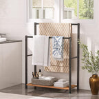 HOOBRO Free Standing Towel Rack for Bathroom, 22" L x 9.4" W x 31.5" H, 2 Tier Blanket Rack, Blanket Holder, Drying and Display Rack with Shelf, Rustic Brown and Black BF04LB01