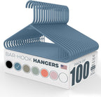 Neaties Plastic Hangers 100 Pack – Made in the USA – 6lb Capacity Standard Clothes Hangers with Strap Hooks for Dresses, Lingerie, Shirts, Pants, and Jackets – Blue