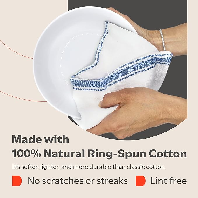 Zeppoli Classic Dish Towels - 15 Pack - 14" by 25" - 100% Cotton Kitchen Towels - Reusable Bulk Cleaning Cloths - Blue Hand Towels - Super Absorbent - Machine Washable