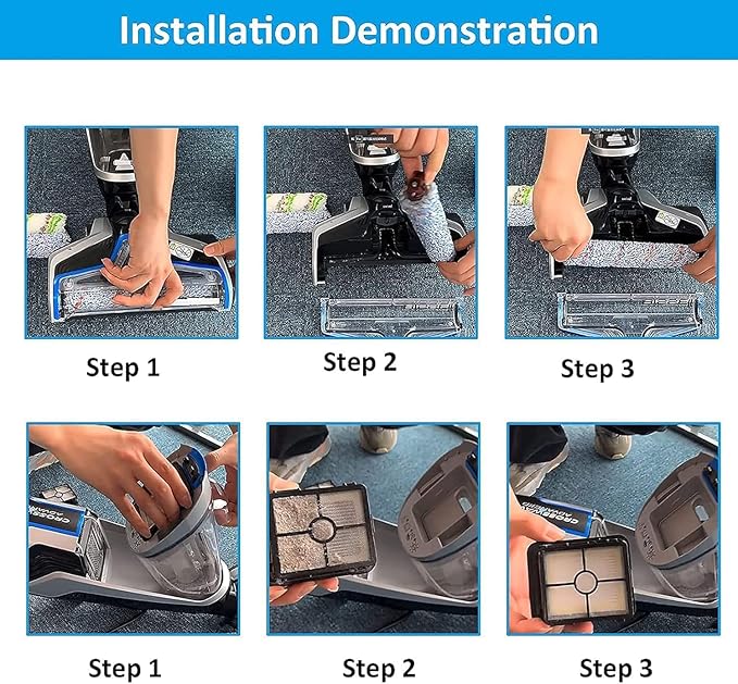 for Bissell CrossWave Vacuum Cleaner Replacement Parts 4 Pack 1868 Bissell CrossWave Multi-Surface Brush Rolls Tangle-Free+ 4 Pack 1866 Replacement Vacuum Filters Compare Part 1608683 1608684