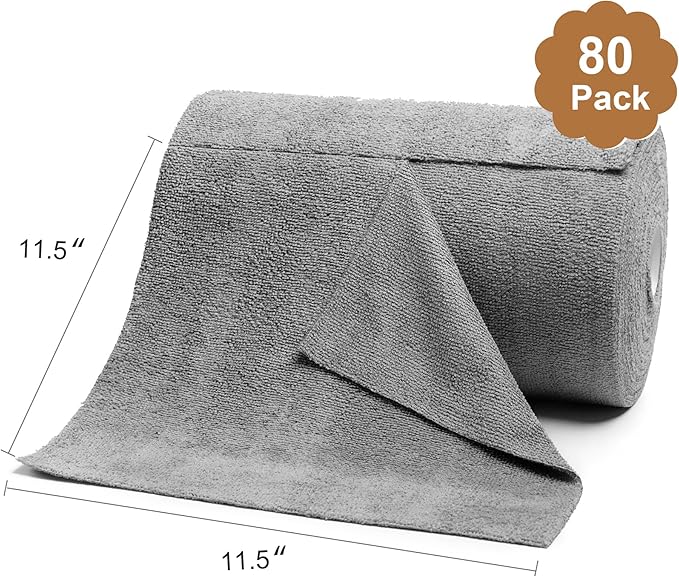 LIVOS Microfiber Cleaning Cloth Roll - 80 Pack, Reusable Paper Towels Grey Tear Away, Microfiber Towels for Cars, Super Absorbent Lint Free Cleaning Rags for House, Kitchen, Window-11.5"x11.5"