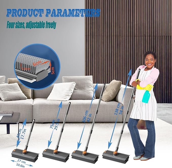 Floor Scrubbing Brush with Squeegee,2 in 1 Grout Brush with 54" Adjustable Long Handle,V-Shape Stiff Brush Bristle,360°Rotation,Bathroom Cleaning Brush for Tile,Deck,Garage,Kitchen,Swimming Pool,Grey