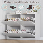 BORNOON Shoe Cabinet with 4 Flip Drawers, Narrow Hidden Shoe Storage Cabinet, Slim Freestanding Shoe Rack Organizer for Entryway, Hallway, Bedroom, Living Room