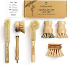 Clean & Kind Gift Set – Premium 6-Piece Eco-Friendly Bamboo Kitchen Brush Set with Natural Bristles & Wooden Handles