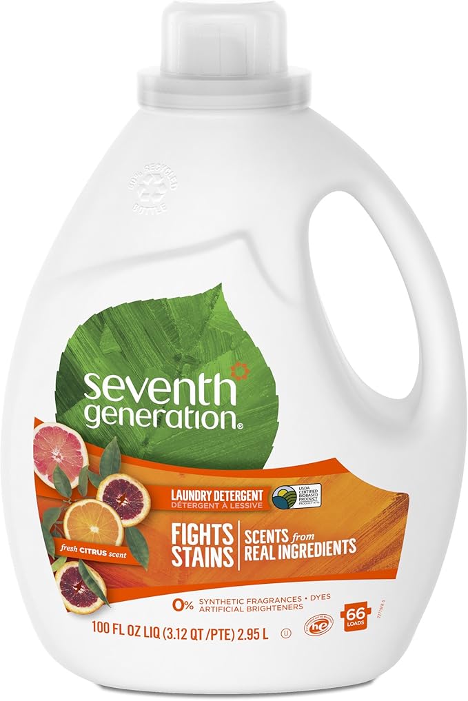 Seventh Generation Liquid Laundry Detergent, Fresh Citrus Scent, 90 oz (60 Loads)