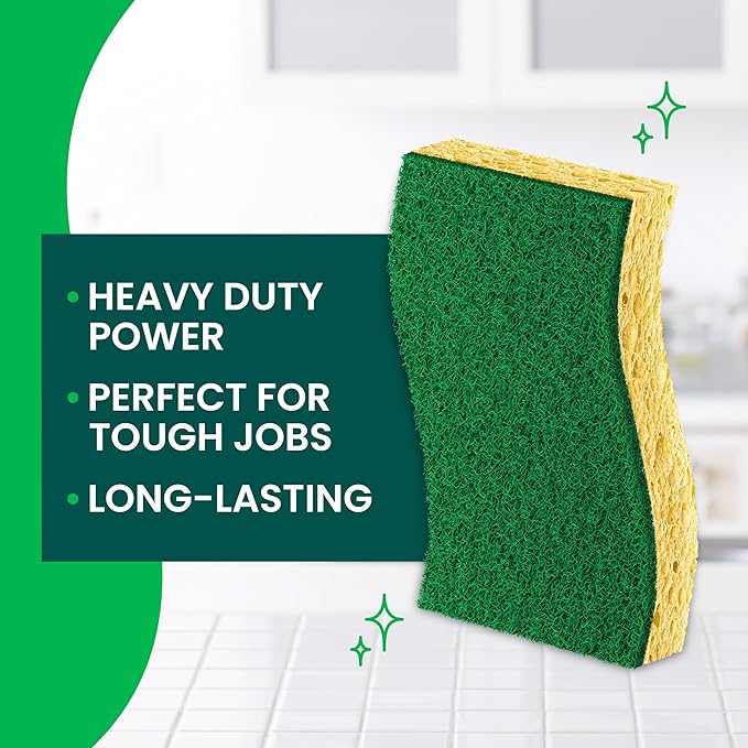 Scotch-Brite Heavy Duty Scrub Sponge, 24 Kitchen Sponges Designed for Tough Messes in the Kitchen that Last 3X Longer*, Best for Cast Iron Skillets and Outdoor Grills, Flexible, Durable, and Strong