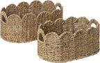 StorageWorks Scalloped Wicker Basket, Hand-woven Rattan Baskets with Built-in Handles, Cute Baby Basket for Nursery, Seagrass Baskets for Organizing and Decor, 2 Pack
