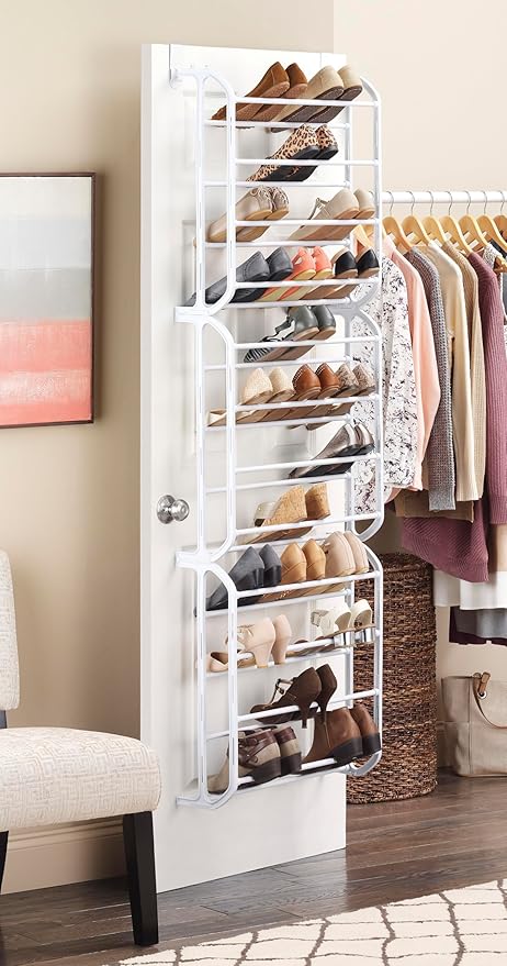 Whitmor Over The Door Shoe Organizer, Holds up to 36 Pairs of Shoes, Shoe Organizer for Closet, White