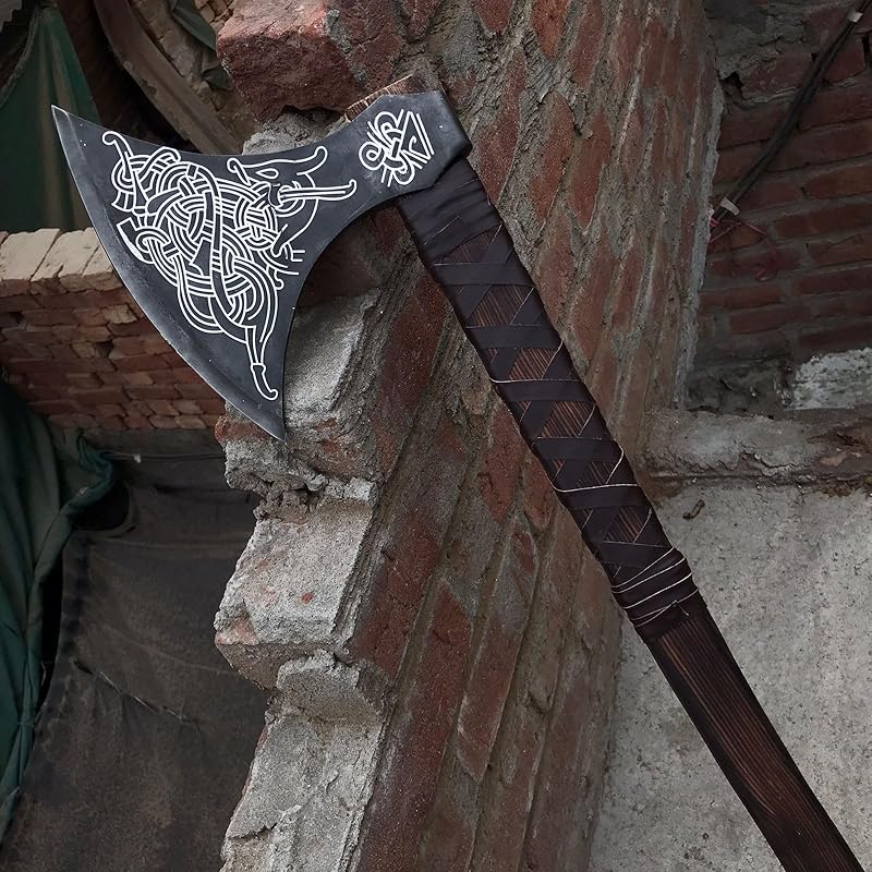 [MDM KING TOOLS] Handmade 38" Viking Axe Real Camping Axe Berserker Axe, Large Norse Axe,Scandinavian Double Headed axe Functional Viking Battle ax Norse Best Gift For Your Love