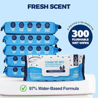 Air Jungles Flushable Wipes 6 Pack, 300 Wipes, Extra Large 7"x7", Gentle Cleansing Adult Wet Wipes, Fresh Scent, Moisturizing with Aloe Vera & Vitamin E