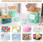 4 Pack Laundry Pods Container,Clear Dryer Sheet Holder & Laundry Room Organization and Storage with Lids, Scoops & Labels for Laundry Detergent, Powder, Dryer Balls, Beads (Clear)