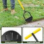 Saw Tooth Edger Lawn Tool with T Grip Handle，Half Moon Shape，Sharp Saw-Tooth，Tool with T Grip Handle, Hand Edging Tools for Landscaping, Garden, Flower Beds, Borders, Sidewalk, Turf, Yard (C)