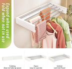 Wall Mounted Clothes Drying Rack 32 inches,Foldbale Laundry Drying Rack Wall Mount,Drying Rack Clothing Space Saver,Retractable,Collapsible,Folding Laundry Rack,White