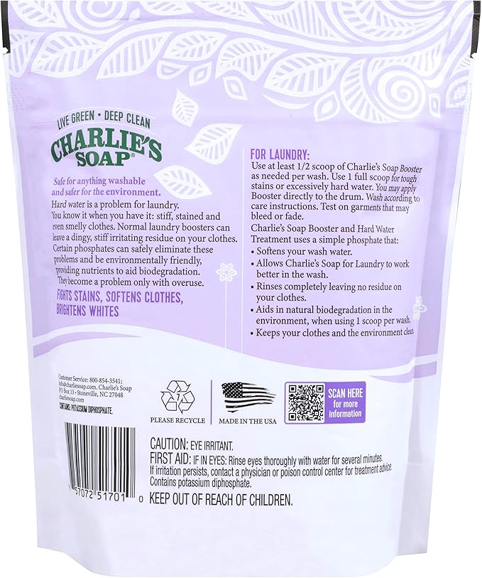 Charlie's Soap Booster & Hard Water Treatment 160 Loads (2.64 Lbs, 1 Pack) Natural Powdered Water Softener and Laundry Booster – Safe and Effective