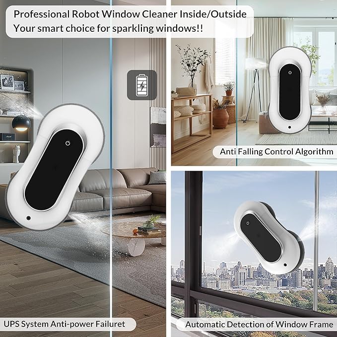 Automatic Window Cleaner Robot With Dual Water Spray,Smart Window Cleaning Washer Machine With 3000pa Suction&AI Path Planning,Perfect Windows Cleaning Robot For HighRise Windows, Tiles And Glass