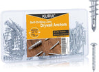 KURUI #8 Zinc Self-Drilling Drywall Anchors, 60PCs Hollow Metal Wall Anchors and Screws Kit, 30 Heavy Duty Anchors + 30#8 x 1-1/4'' Screws, 75LB Hanging and Mounting