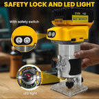 Cordless Wood Router Trimmer for Dewalt 20V Battery, 6 Speeds Wood Trimmer Set, 800W 30000 RPM Brushless Motor Hand Palm Router with 15pcs 1/4"Shank Router Bits for Woodworking,Slotting(NO Battery)
