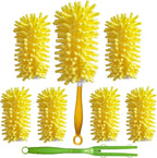 Duster Refill for Swiffer Duster, Reusable Duster Refill Compatible with Swiffer Hand Duster, 360° Heavy Duty Washable Microfiber Dusters for Cleaning, 6 Pack & 1 Handle, Yellow