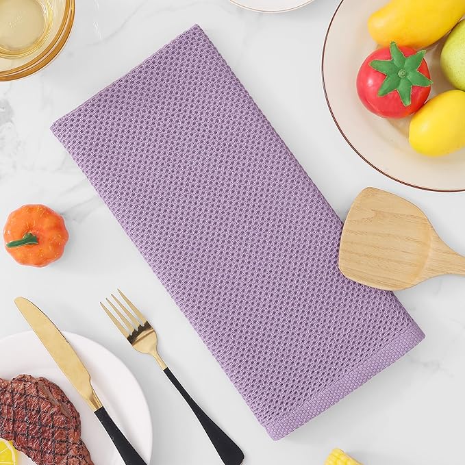 Homaxy 100% Cotton Waffle Weave Kitchen Dish Towels, Ultra Soft Absorbent Quick Drying Cleaning Towel, 13 x 28 Inches, 6-Pack, Lavender