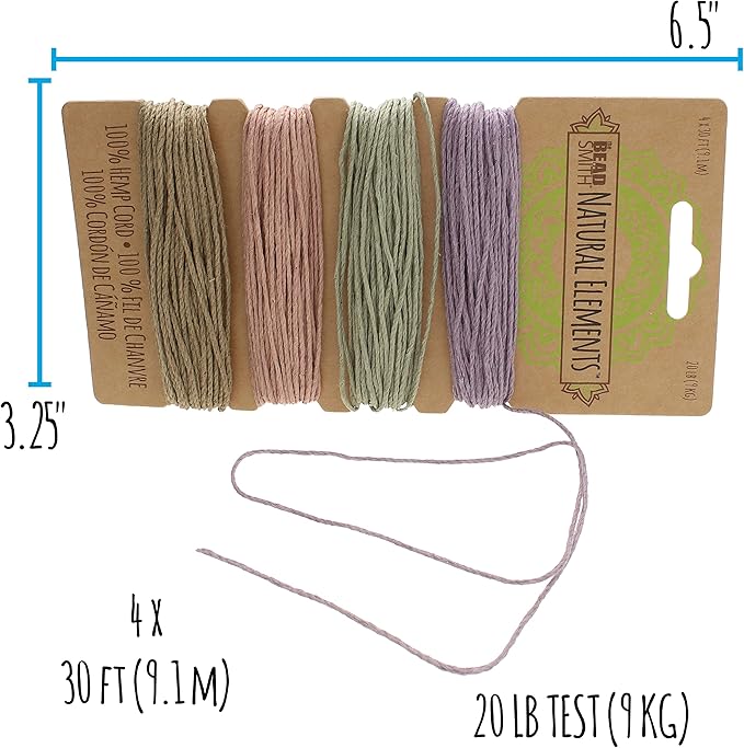 The Beadsmith 100% Hemp Cord – Vintage Colors – 1mm, 30 Foot Spool, 20LB Test Strength – Twine for Jewelry Making, Macrame, Paper Crafts, Gardening, Scrapbooking, Home Décor, DIY String Art & More