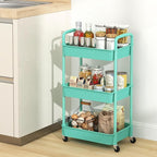 MOYIPIN 3-Tier Plastic Rolling Utility Cart with Handle,Utility Storage Cart for Office, Living Room, Kitchen,Movable Storage Organizer Shelves,Turquoise