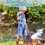 Kids Leaf Rake - 3-Section Adjustable Handle, Lightweight, Wood & Plastic, Small Garden Tool for Children (Blue)