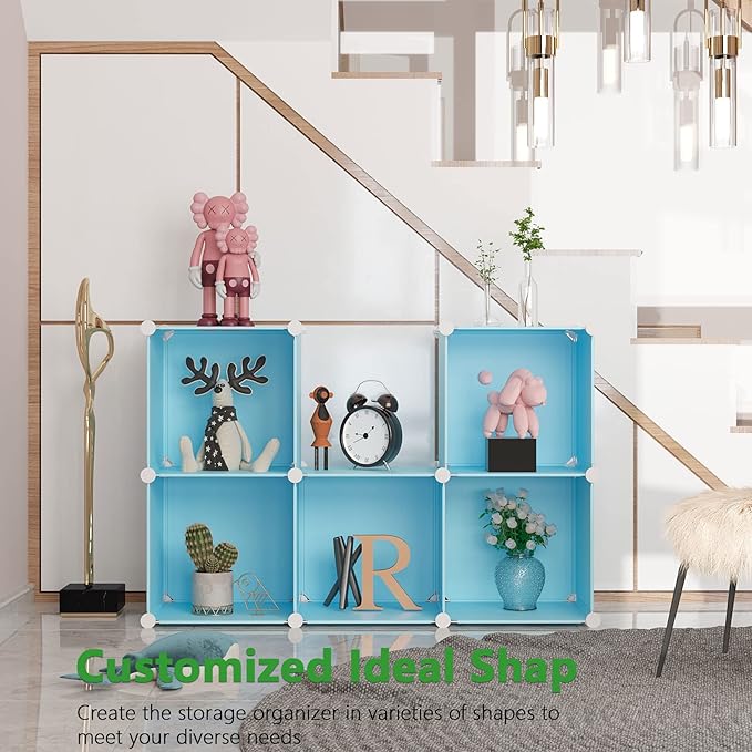C&AHOME Cube Storage Organizer, 6-Cube Shelves Units, Closet Cabinet, DIY Plastic Modular Book Shelf, Ideal for Bedroom, Living Room, Office, 36.6" L x 12.4" W x 36.6" H Blue UPCS06L