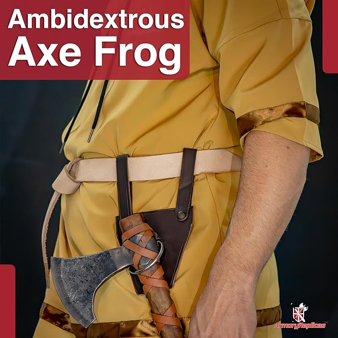 Armory Replicas - Ring Leather Universal O-Ring Medieval Style Axe Holder Belt Frog - Hand Crafted Genuine Leather Costume Weapon Holster Holder