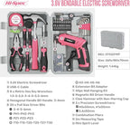 Hi-Spec 42pc Pink 4V USB Electric Power Driver & Household Tool Kit. Cordless Power Screwdriver and Hand Tools in a Compact Box Case