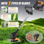 Electric Weed Wacker Cordless Eater Battery Powered, 21V Lightweight Stringless Grass Trimmer/Edger/Brush Cutter, 3 in 1 Weed Trimmer with 2 Battery Operated and Wheels for Yard and Garden