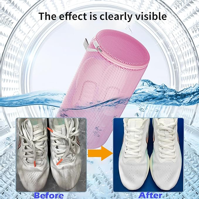 Kimmama Shoe Washing Machine Bag,Laundry Shoes Bags,Sneaker Wash Protector Sack,Sandwish Mesh,Pink,8x15"