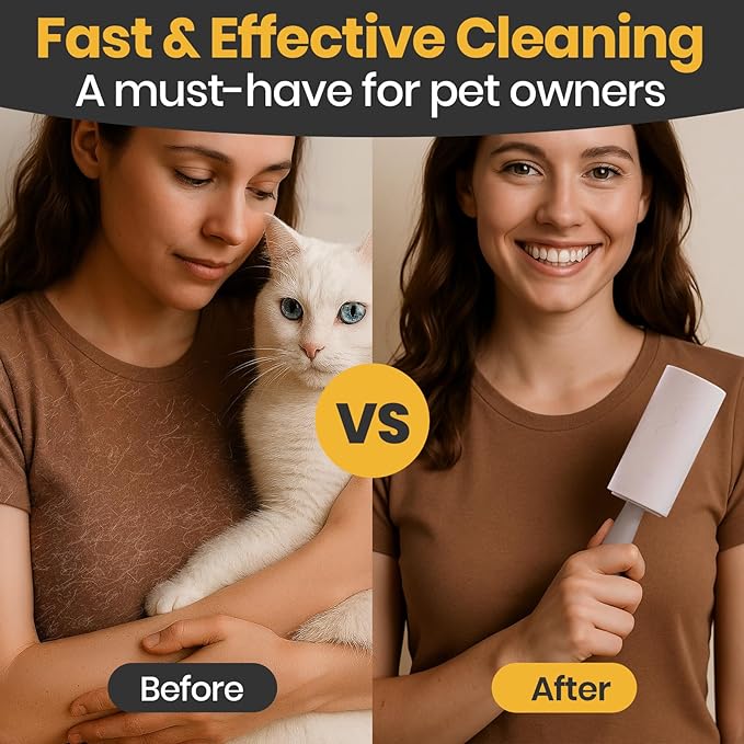 DELOMO Pet Lint Roller for Clothes – Lint Rollers for Pet Hair Extra Sticky, Mega Value Set of 400 Sheets (1 Roller + 3 Refills), Dog Cat Hair Remover for Couch, Furniture, Keep Your Home Tidy