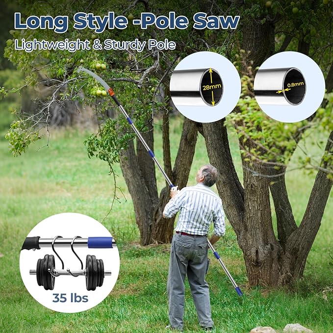 Pole Saws for Tree Trimming, 10FT Long Branch Cutter Handle Pruner, Heavy Duty Tree Trimmer Pole | Ergonomic Non-Slip Grip for Yard Garden and Patios High Branches Cutting