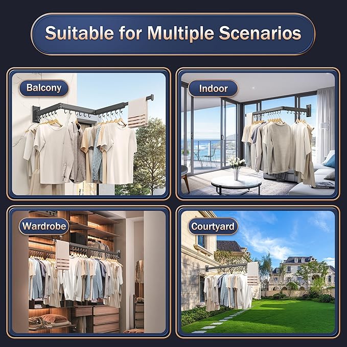 Laundry Drying Rack,Drying & Clothes Rack,Wall Mounted,Retractable & Collapsible, Grey