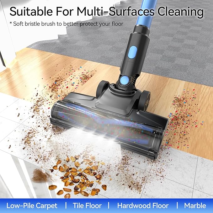 N8 Cordless Vacuum Cleaner, Lightweight Stick Vacuum with Powerful Suction, 2200mAh Battery, 40 Mins Runtime, Self-Standing, Rechargeable Vacuum Cleaners for Home Hardwood Floor Carpet Pet Hair