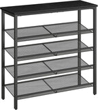 HOOBRO Shoe Rack for Entryway, 5-Tier Shoe Organizer with Adjustable Mesh Shelves, 12-16 Pairs of Shoes, Spacious Floor Mount, Metal, Industrial, Shoe Shelf for Closet, Black BB12XJ01